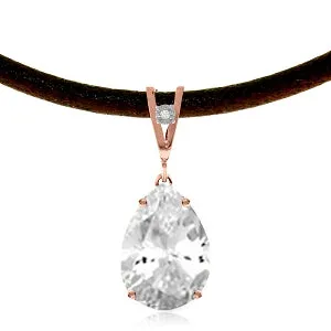 14K Solid Rose Gold & Leather Diamond/Rose Topaz Necklace