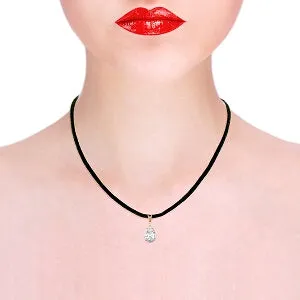 14K Solid Rose Gold & Leather Diamond/Rose Topaz Necklace