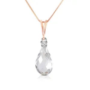 14K Solid Rose Gold Necklace w/ Natural Diamond & Rose Topaz