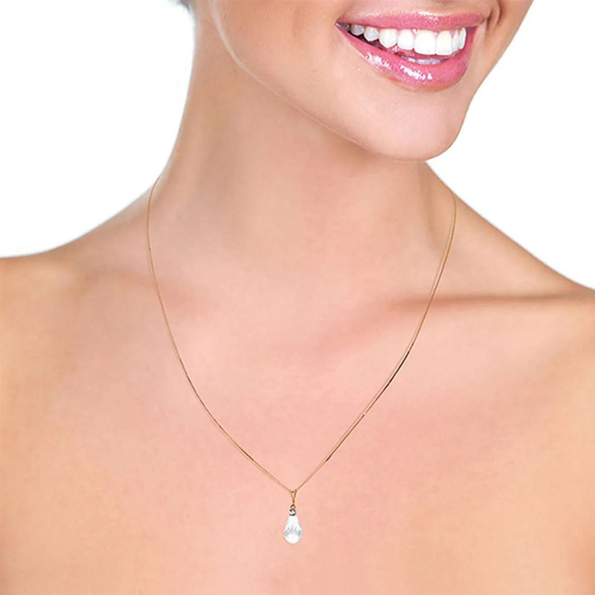 14K Solid Rose Gold Necklace w/ Natural Diamond & Rose Topaz