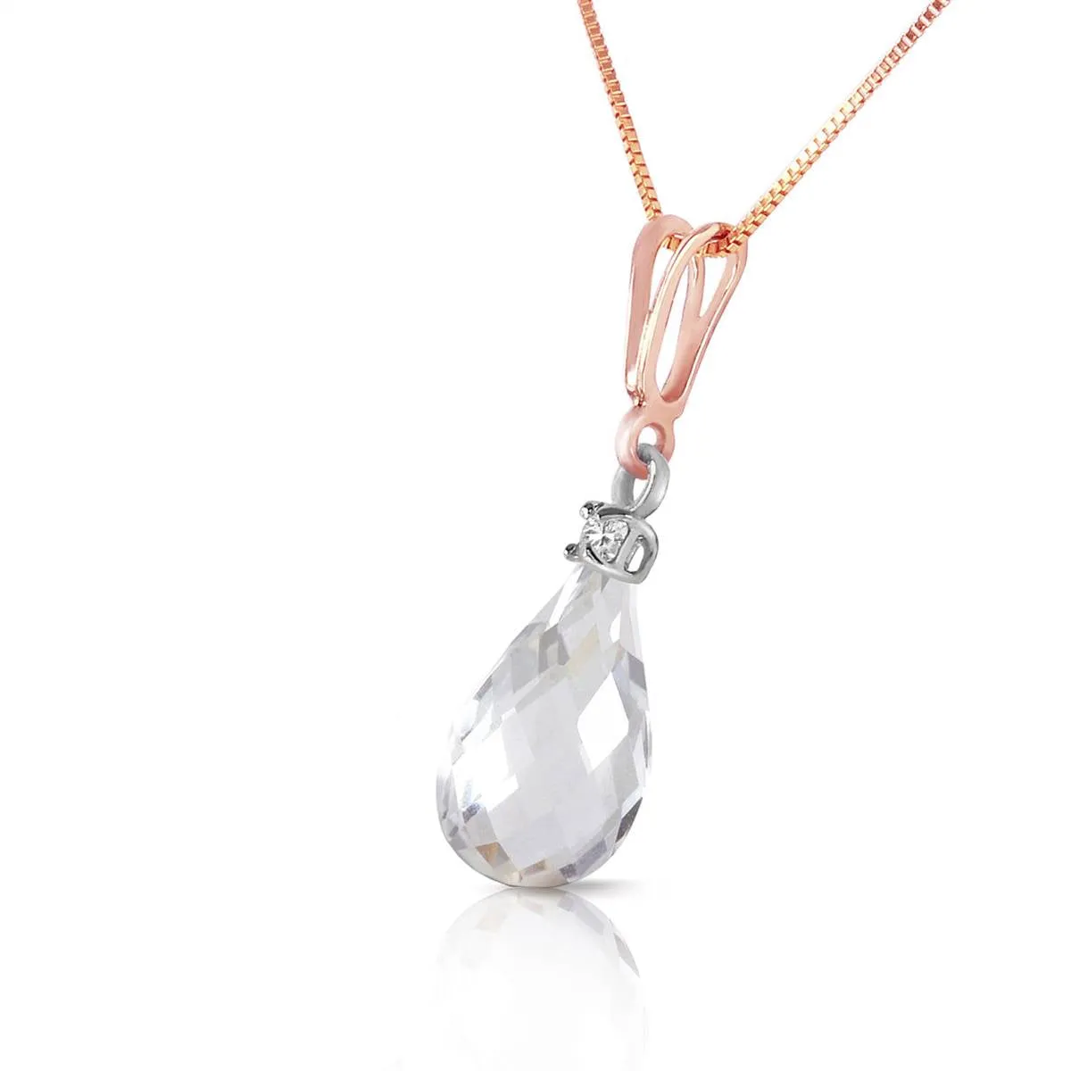 14K Solid Rose Gold Necklace w/ Natural Diamond & Rose Topaz