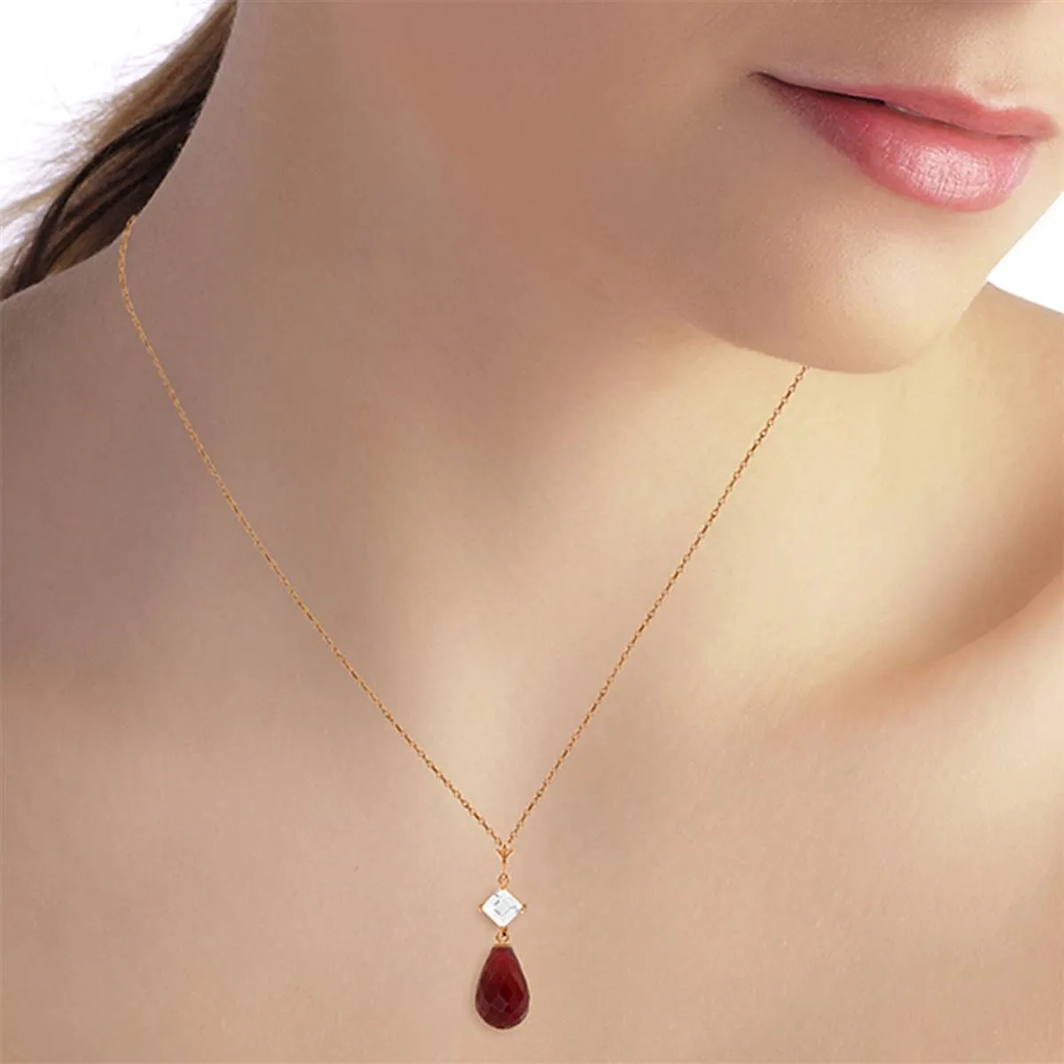 14K Solid Rose Gold Necklace w/ Rose Topaz & Ruby