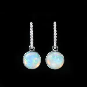 14K White Gold 2.77 CTW Opal and Diamond Dangle Earrings