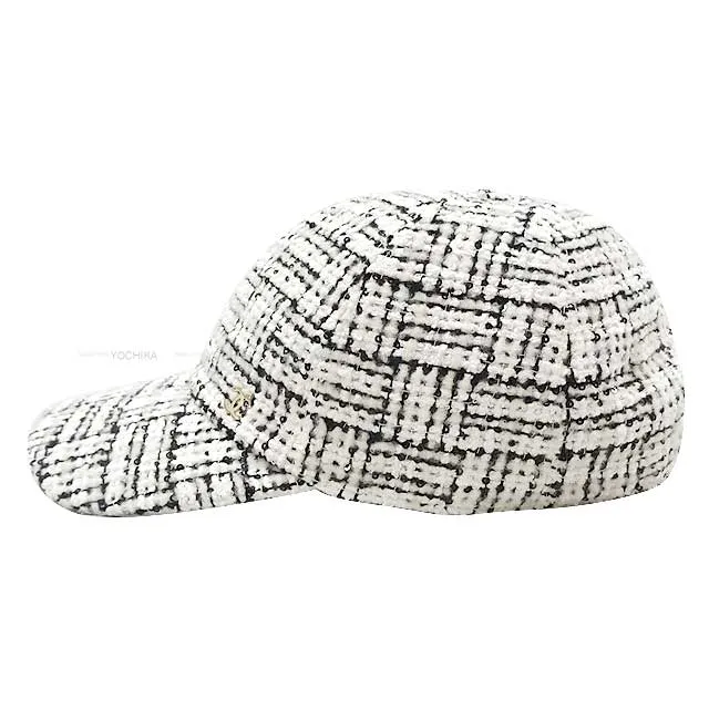 2023 AW CHANEL cap Baseball Coco Mark Tweed  Blanc (White) Cotton/Polyester/Acrylic/Wool/Nylon Champagne Gold HW AA9468[EXCELLENT][Authentic]