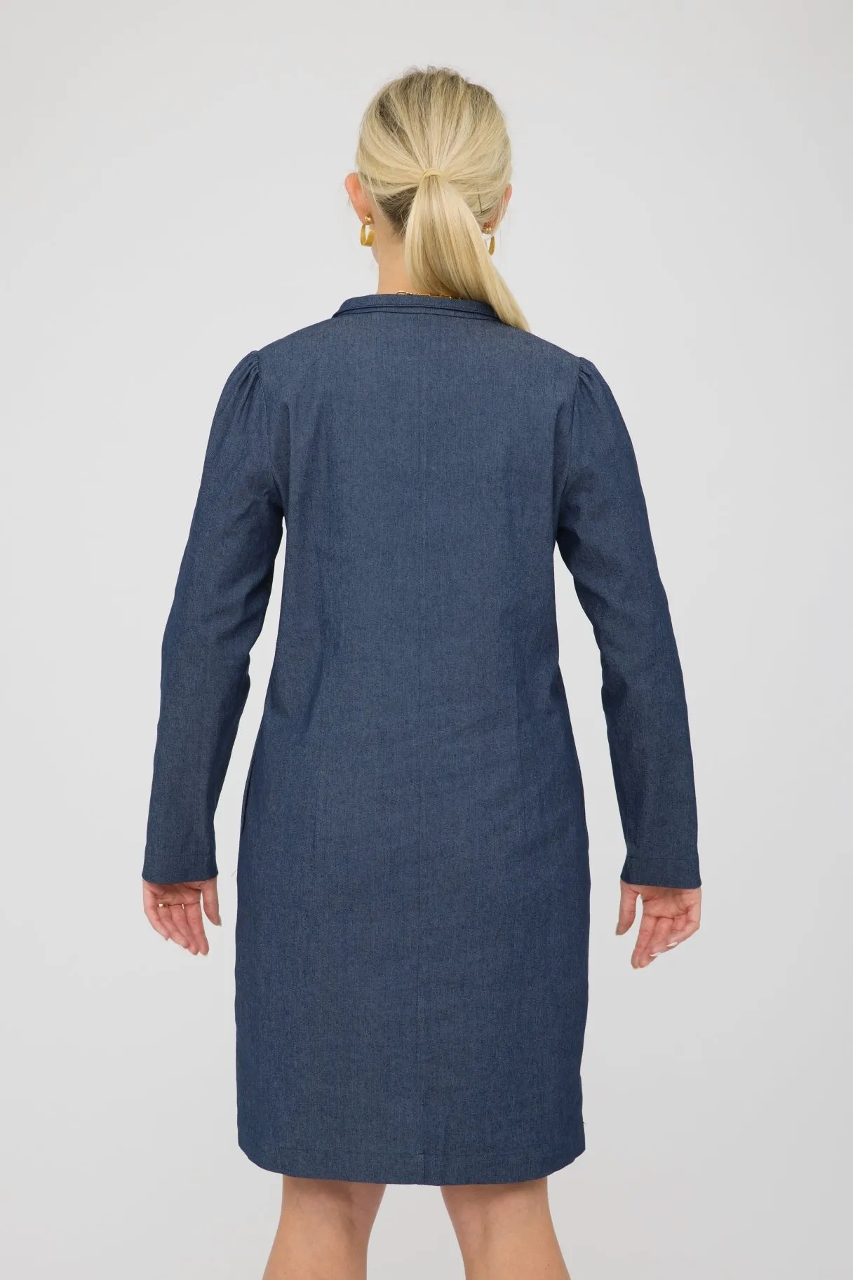 38" Mandarin Collar Denim Dress