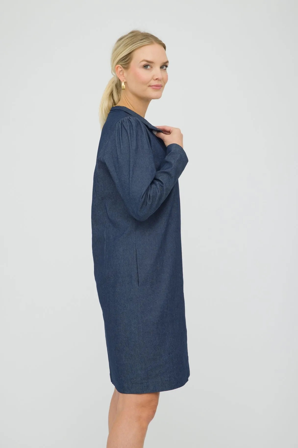 38" Mandarin Collar Denim Dress