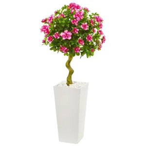 4’ Azalea Artificial Topiary Tree in White Tower Planter