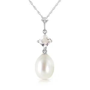 4.5 Carat 14K Solid White Gold Deal Done White Topaz Pearl Necklace