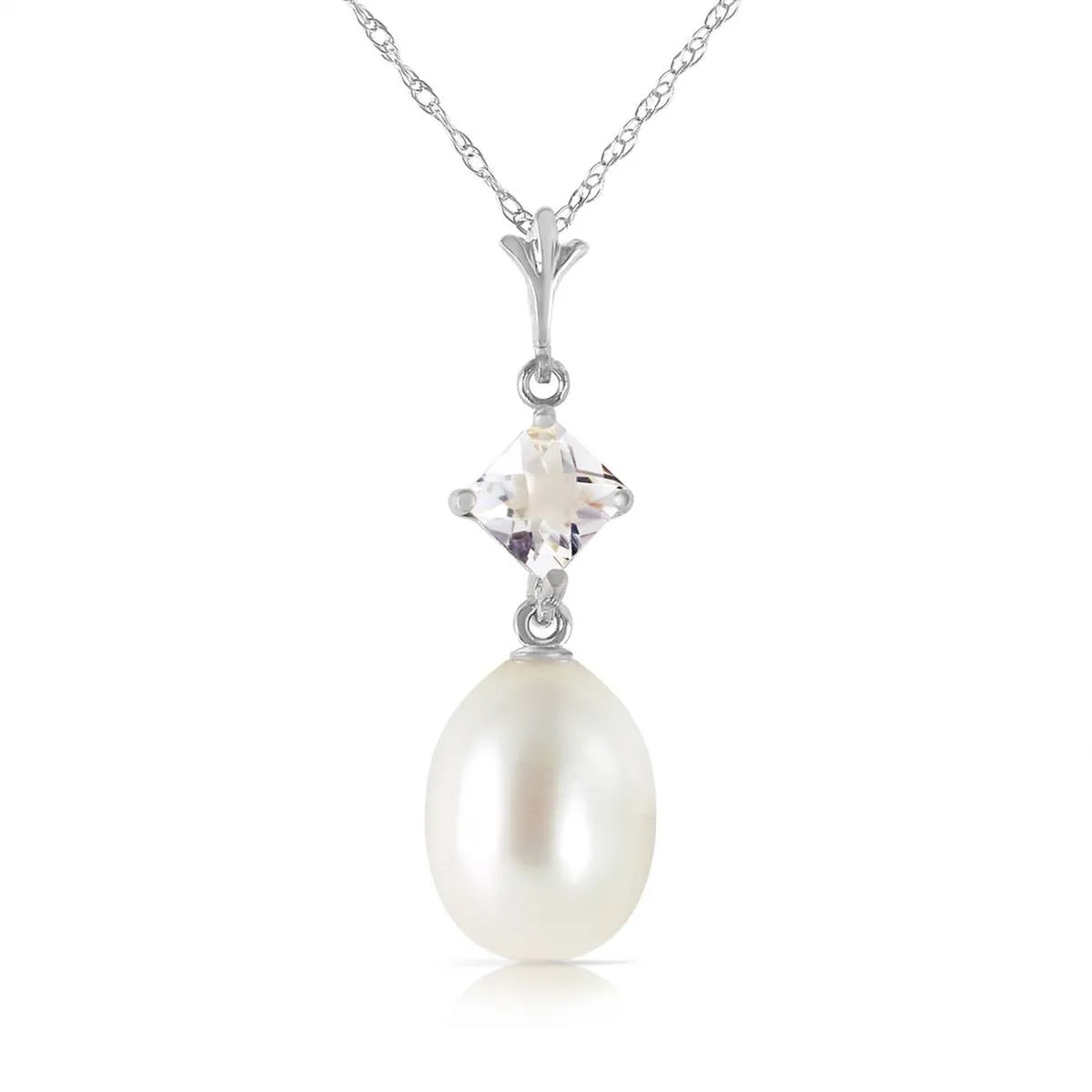 4.5 Carat 14K Solid White Gold Deal Done White Topaz Pearl Necklace