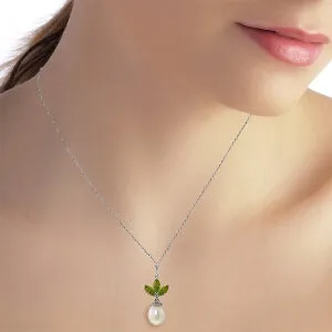 4.75 Carat 14K Solid White Gold Necklace Pearl Peridot