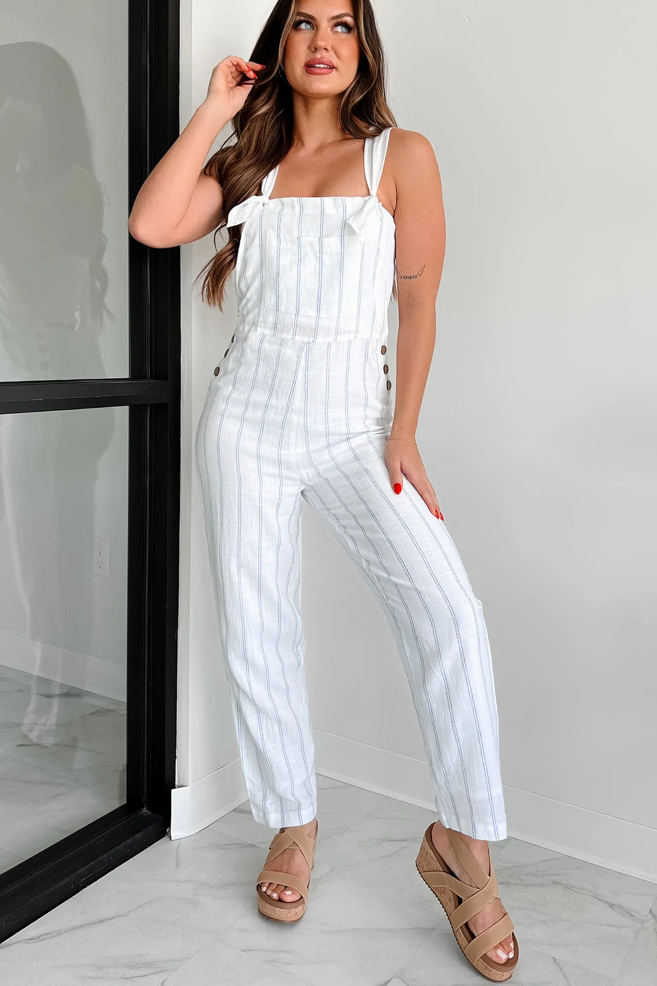 A Summer To Remember Striped Overall Jumpsuit (White/Blue)