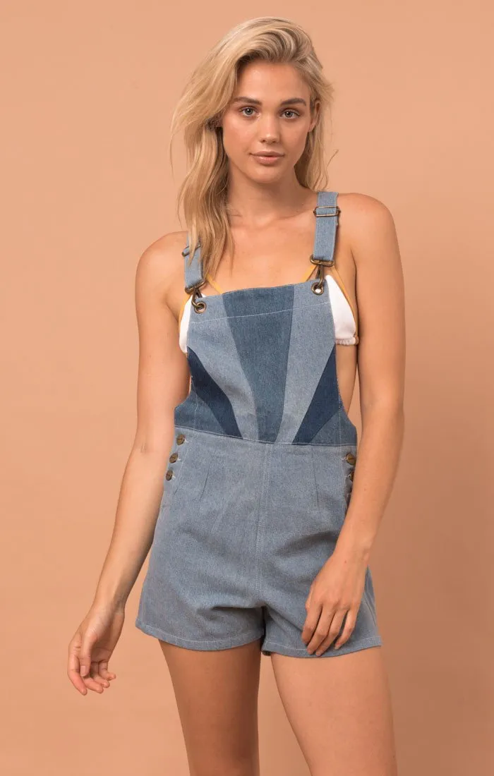 Afends Womens Dylan Sun - Denim - Shorts Overalls