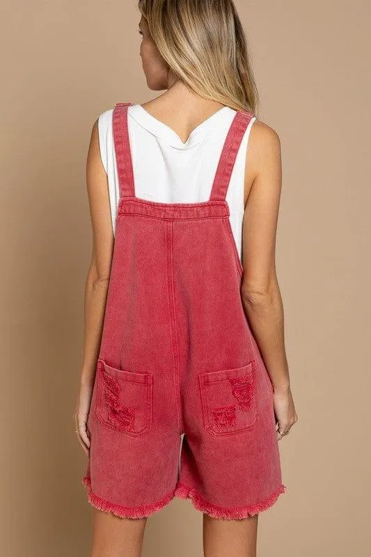 All American- apple red overall shorts by POL