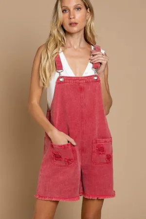 All American- apple red overall shorts by POL