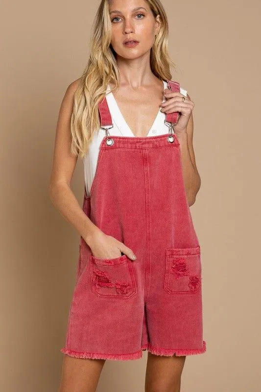 All American- apple red overall shorts by POL