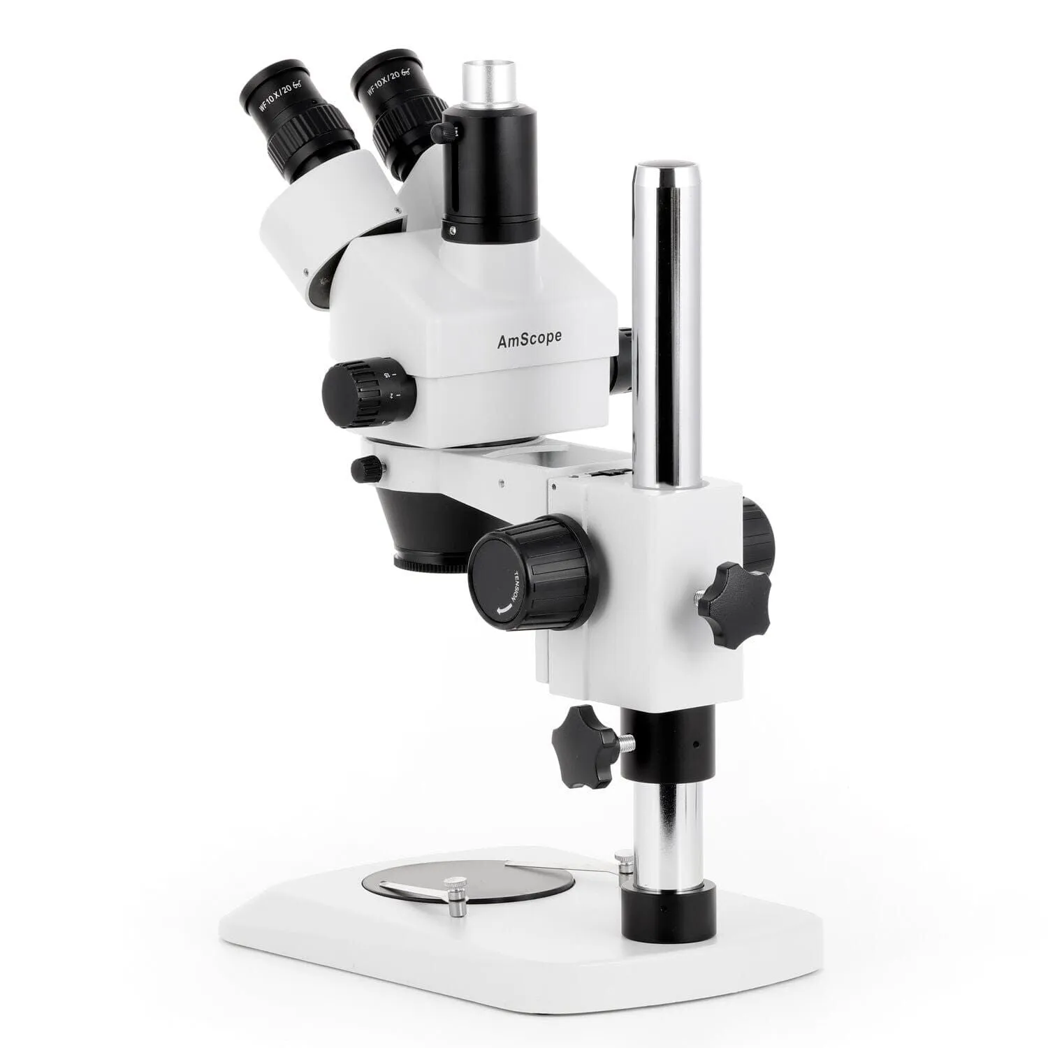 AmScope SM-1 Series Industrial Inspection Zoom Trinocular Stereo Microscope 3.5X-90X Magnification with Multi-Zone 144 LED on Pillar Stand with Small Base