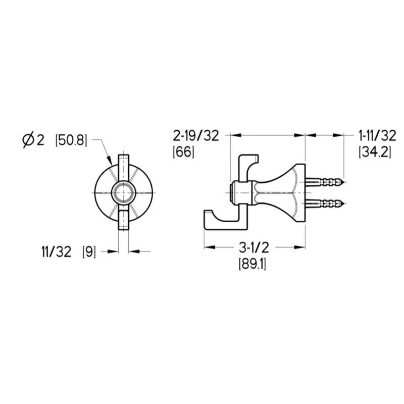 Arterra 2" Square-J Robe Hook in Polished Nickel