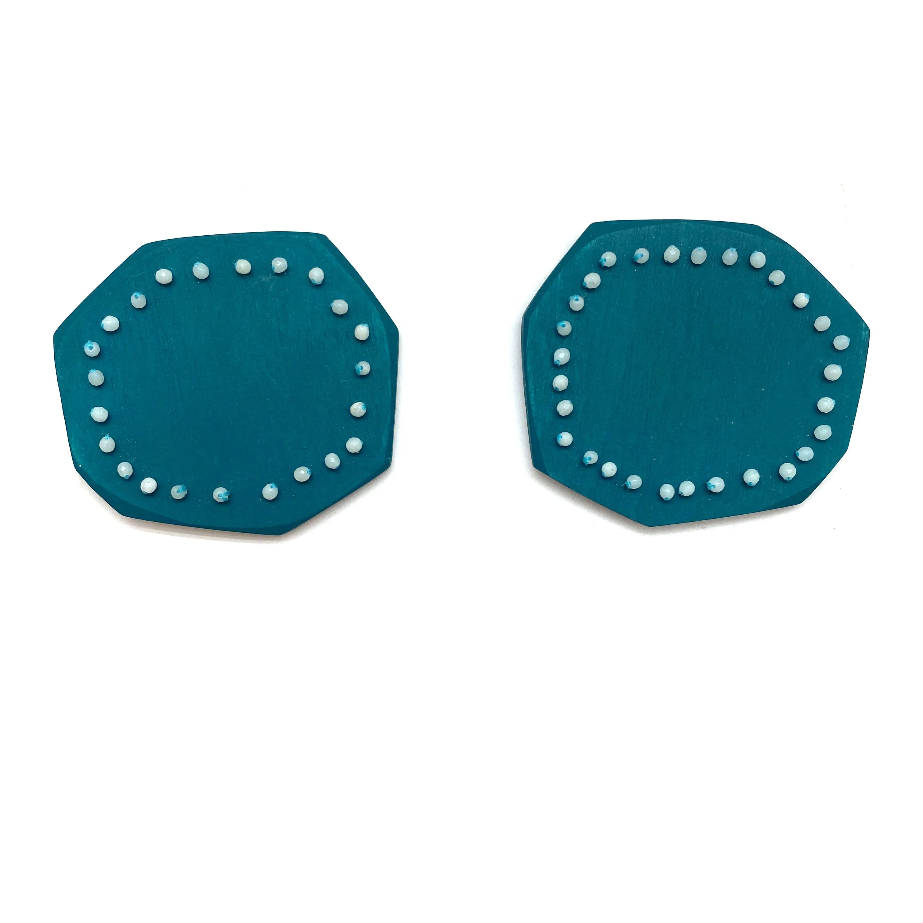 Beaded Paddle Studs - Teal