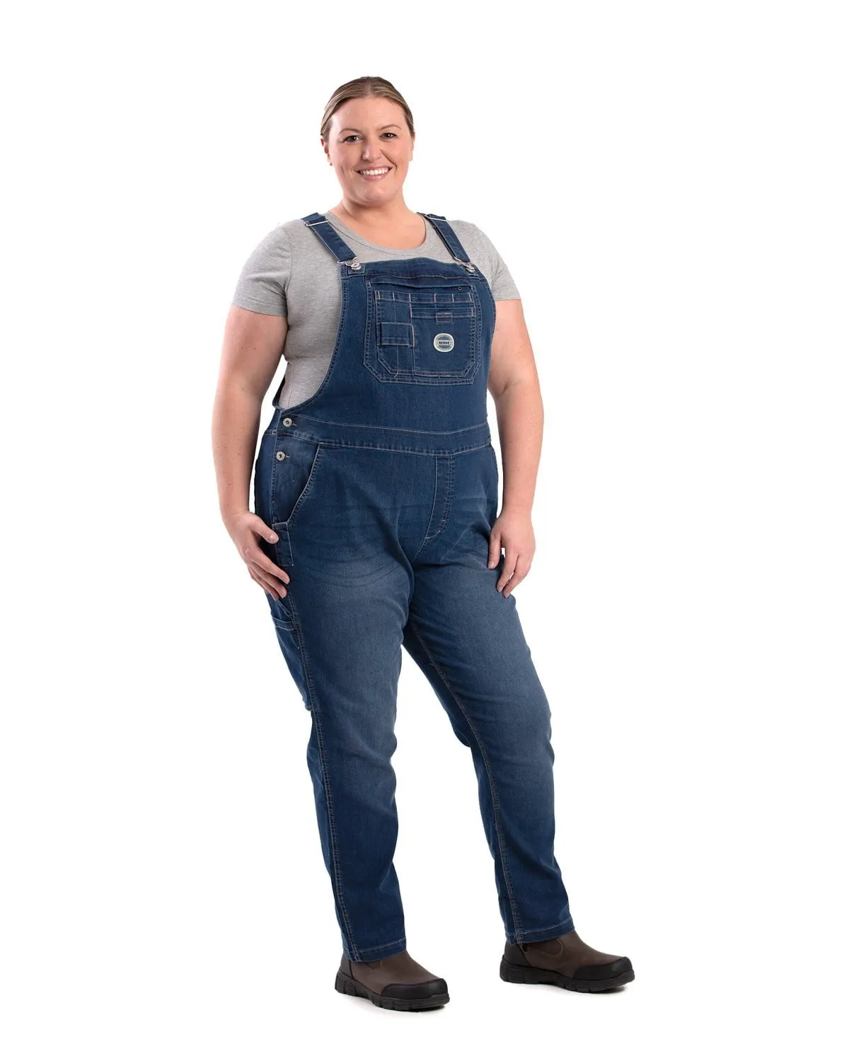 Berne Womens Vintage Washed Flex Denim Indigo Cotton Blend Bib Overall