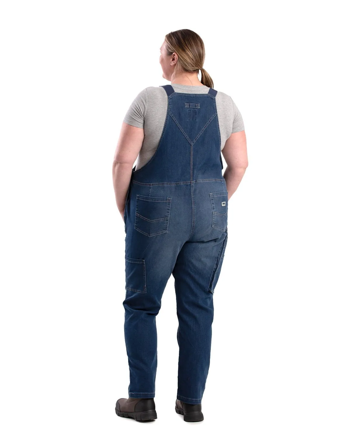 Berne Womens Vintage Washed Flex Denim Indigo Cotton Blend Bib Overall