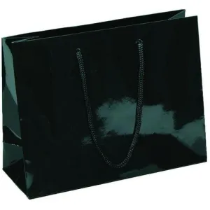 Black Glossy Rope Handle Euro-Tote Shopping Bags - 9.0 x 3.5 x 7.0