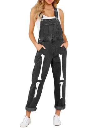 Black Halloween Boyfriend Jeans Denim Bib Overalls