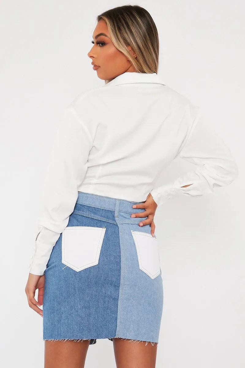 Blue Patch Detail Denim Skirt - Kiari