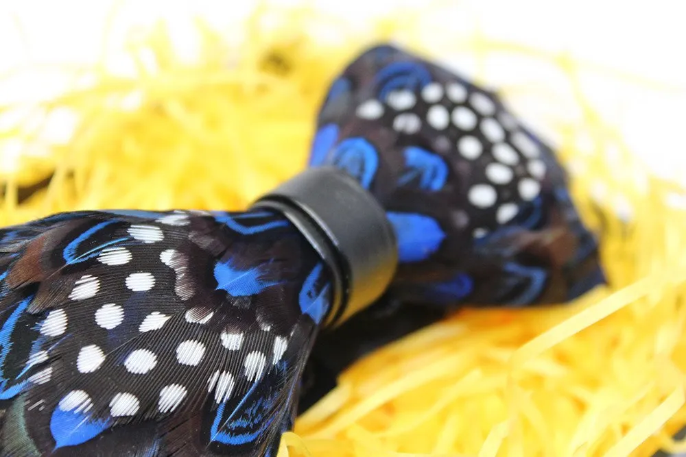 Blue Polka Dot Feather Bow Tie