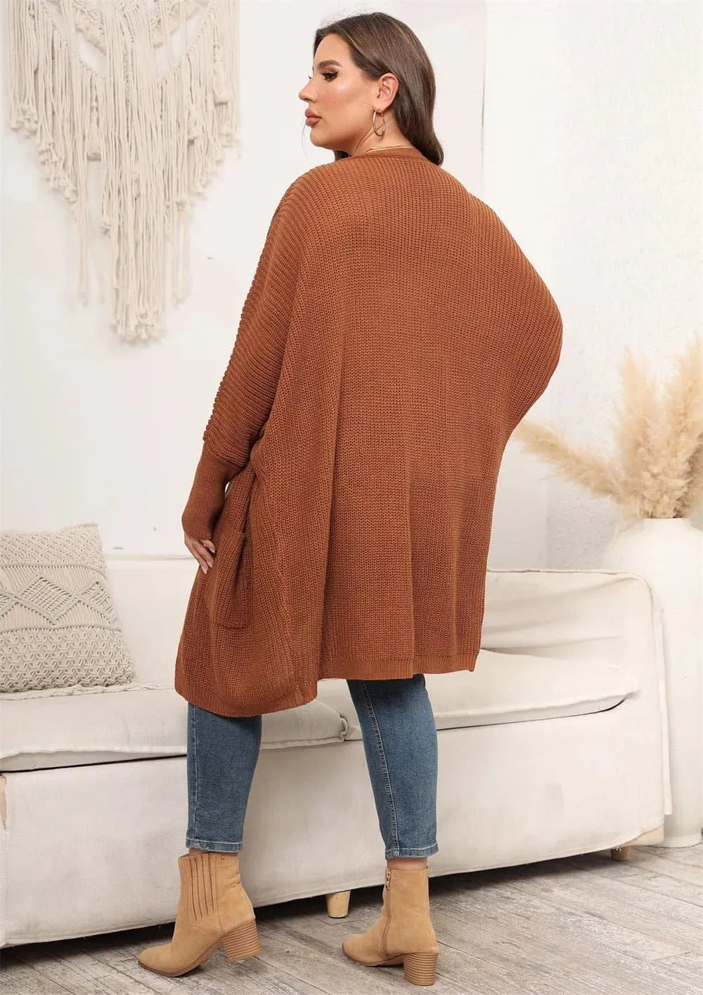 Casual Long Knitted Cardigan with Pockets - Stylish and Warm