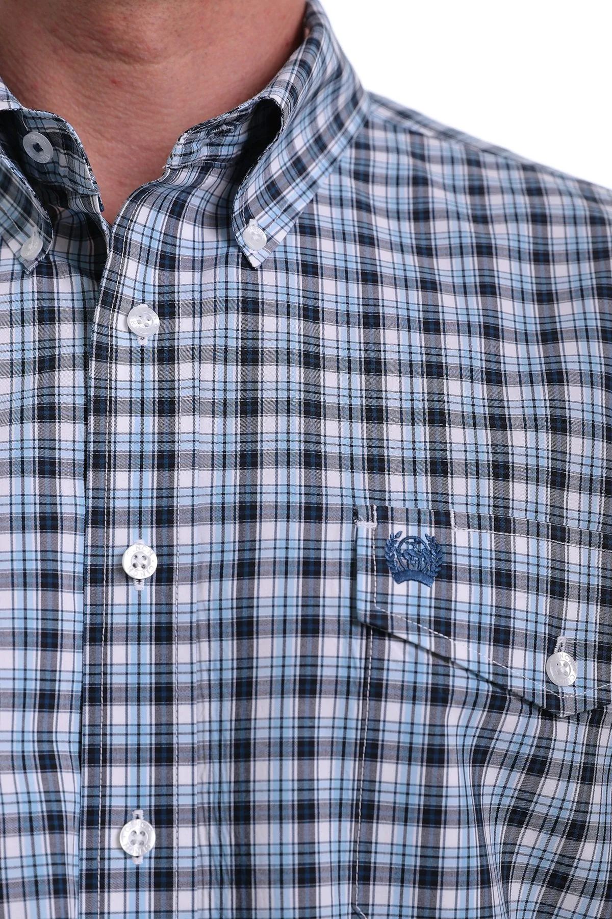 Cinch Mens L/S Shirt - Navy Blue Black and White Plaid