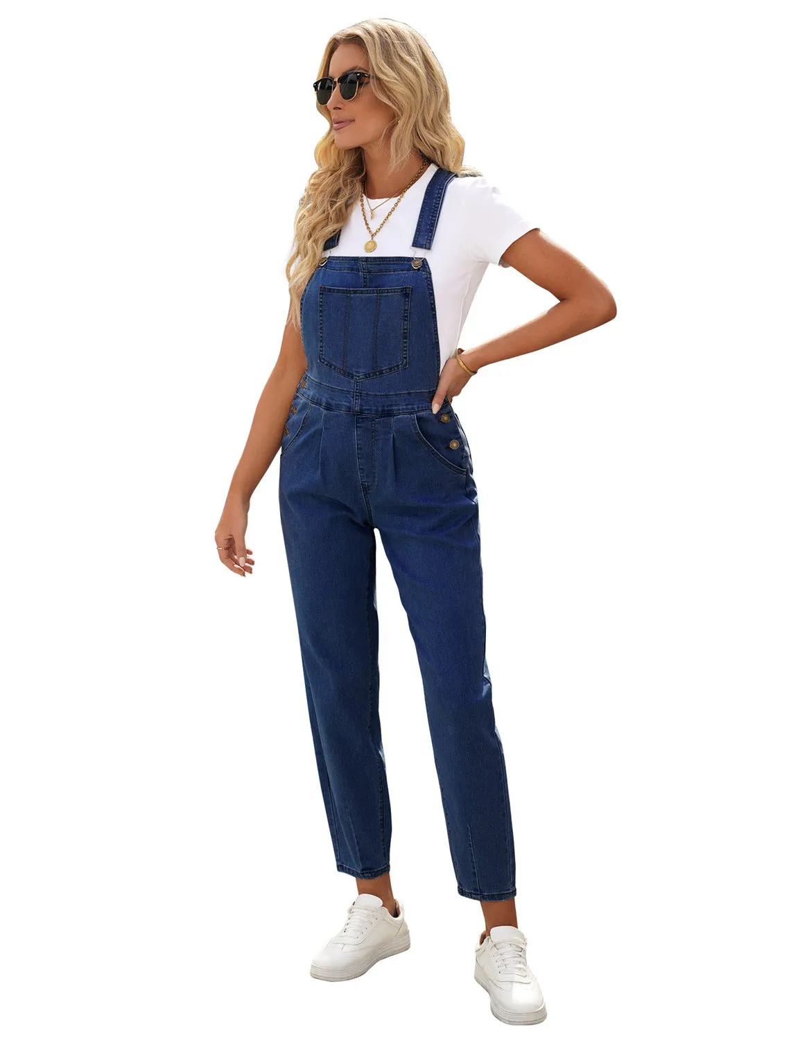 Dark Blue Cuffed Denim Bib Jeans Overalls