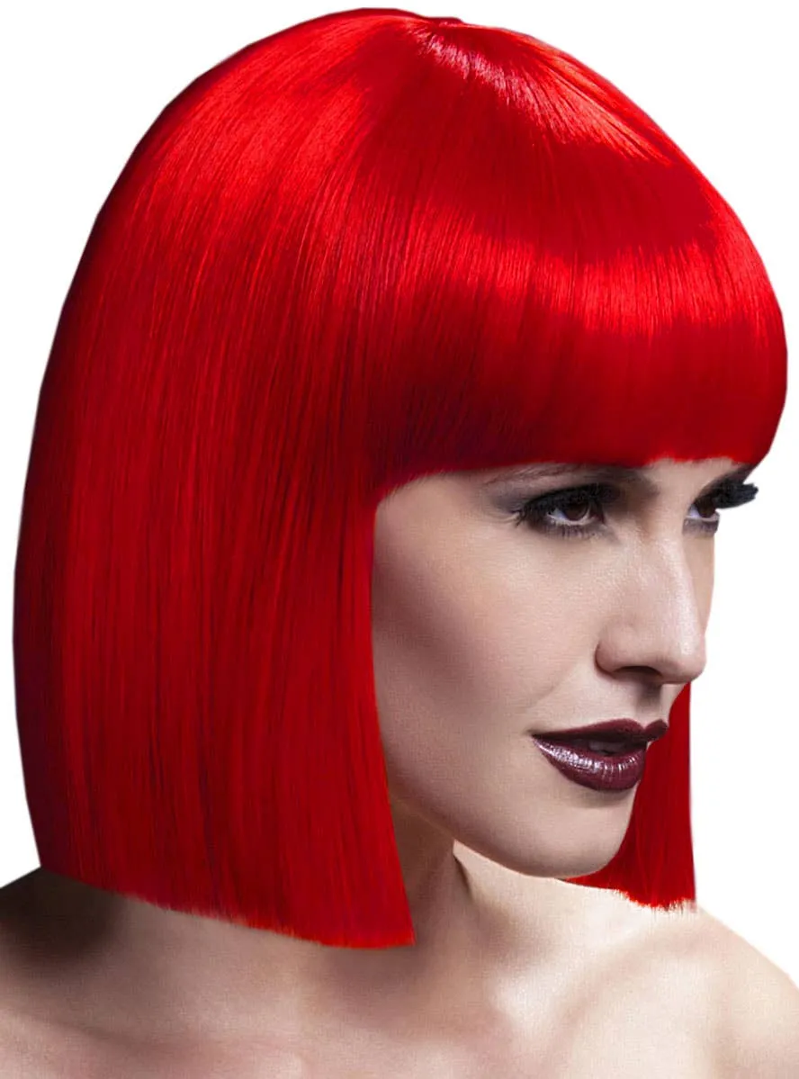 Deluxe Sleek Red Lola Bob Womens Costume Wig with Fringe