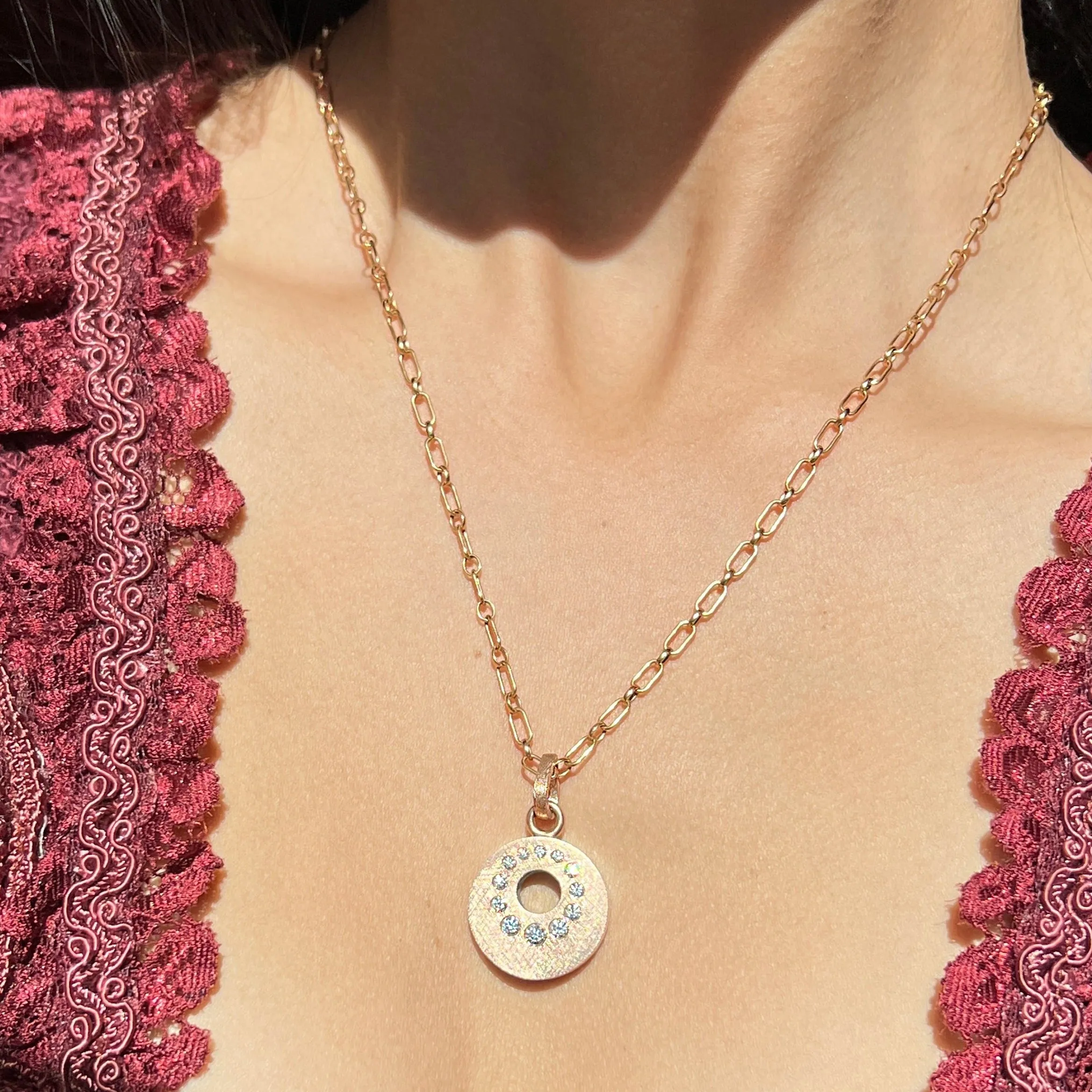 Diamond and Rose Gold Circle Pendant Necklace - "Claire"