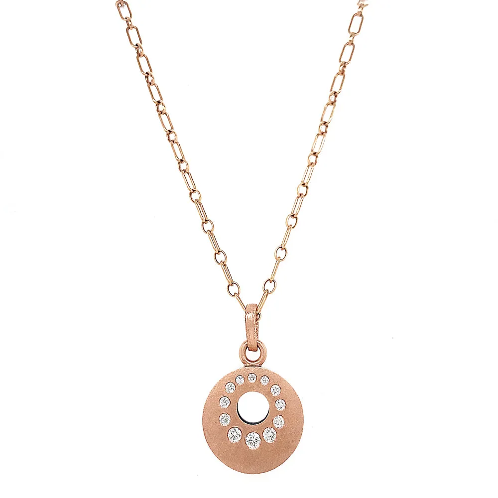 Diamond and Rose Gold Circle Pendant Necklace - "Claire"