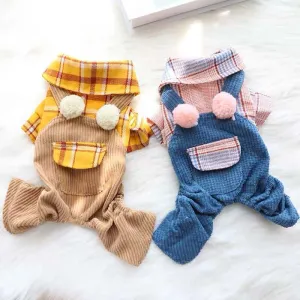 Dog Jumpsuit Plaid Pet Shirts Overalls Outfits for Small Medium Dogs Cats