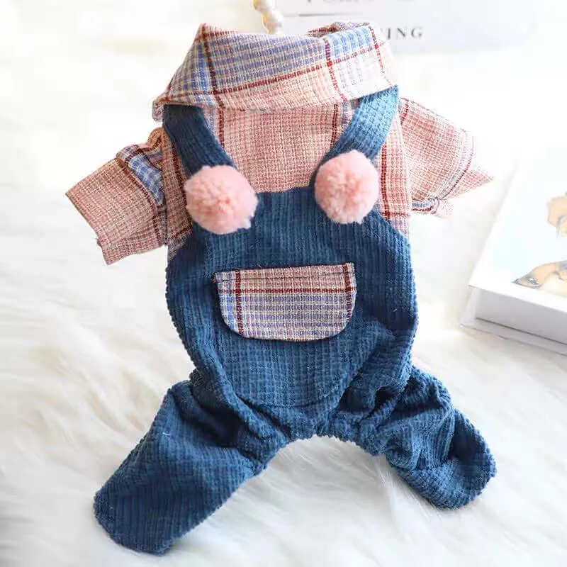 Dog Jumpsuit Plaid Pet Shirts Overalls Outfits for Small Medium Dogs Cats