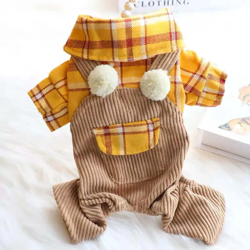 Dog Jumpsuit Plaid Pet Shirts Overalls Outfits for Small Medium Dogs Cats