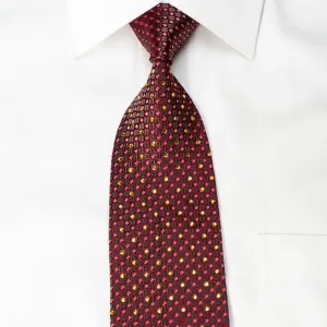 Elle Homme Mens Crystal Silk Tie Burgundy Silver Gray Checkered With Silver Sparkles