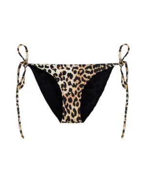 Ganni Leopard Print Bikini Bottom | Recycled Polyamide | Tie-Side | Women's Swimwear