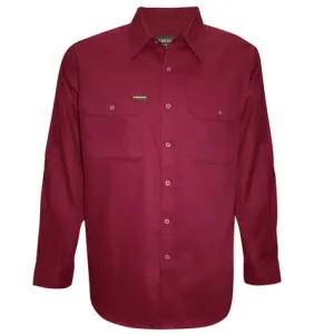 Hardslog Mens Full Placket Light Cotton Burgundy Work Shirt