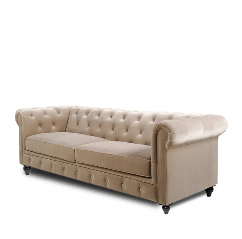 Hendrix Solid Wood 3 Seater Fabric Chesterfield Sofa for Living - Beige