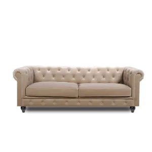 Hendrix Solid Wood 3 Seater Fabric Chesterfield Sofa for Living - Beige