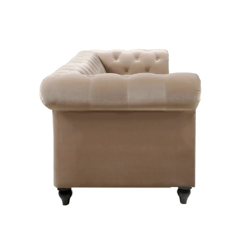 Hendrix Solid Wood 3 Seater Fabric Chesterfield Sofa for Living - Beige