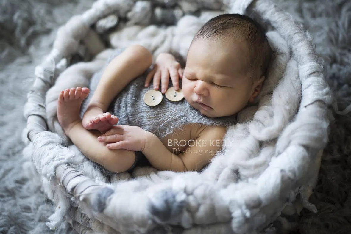 Light Gray Mohair Button Overalls Pants