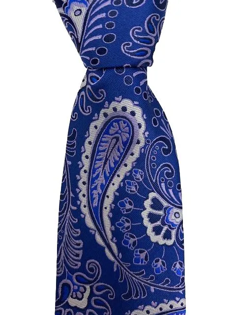 Light Royal Blue and Silver Paisley Tie