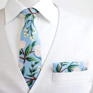 Men's Necktie / Peonies In Dusty Blue