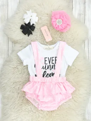 "Every Bunny Welcome" Onesie & Overall Bloomers Set