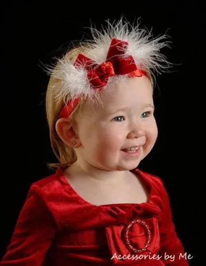 Red Velvet White Marabou Bow Headband