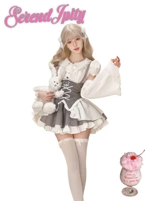 Serendipity Moonlight Puppet White Blouse Sleeves & Gray Skirt Overalls Three Piece Set