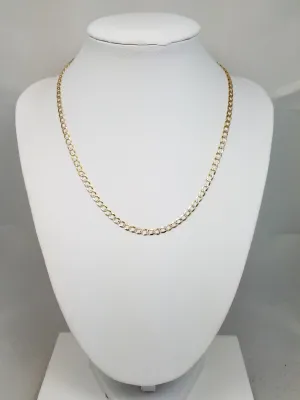 Shimmering 16" Solid 14k Two Tone Gold Curb Link Chain Necklace